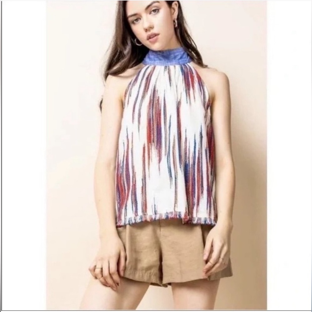 ⭐️THML Neck Tie Halter Boho Woven Top Fringe Hem Size Small⭐️